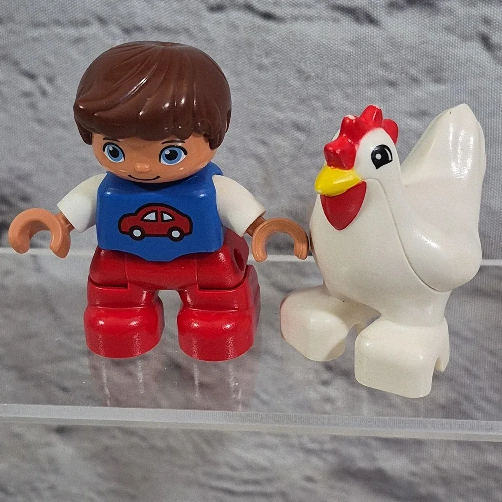 Lego Duplo Figures Lot Of 6 Farm Animals Chicken Pig Pets Cat Dog Boy Farmer